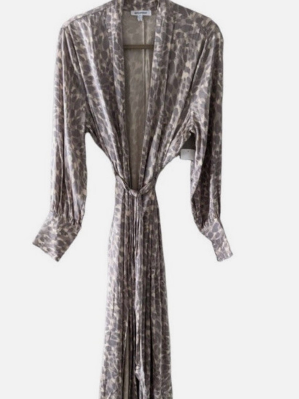 Good American Taupe Leopard-Print Satin Wrap Robe Size 2